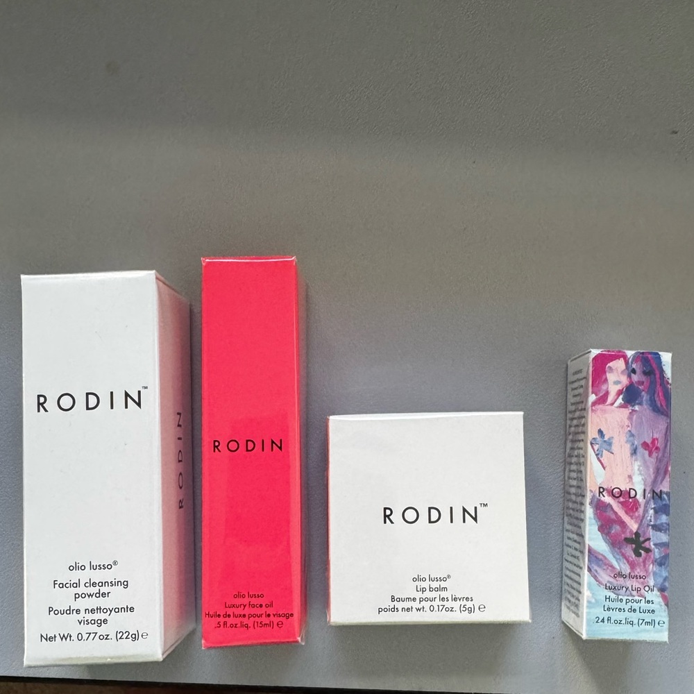 Rodin luxury 4-piece set - Lip Oil, Lip Balm, Face Oil, and Cleansing Powder